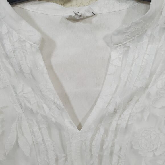 Siren Lily White Floral Lined Sheer Lace 3/4 Sleeve Open V Neck Blouse 2X - Picture 7 of 16